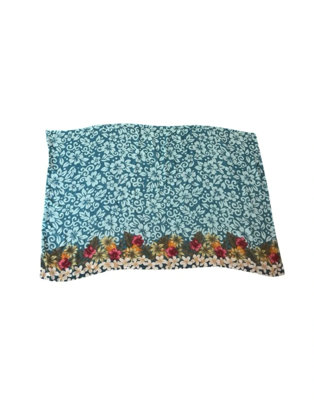 Blue Floral Border Sarong Wrap Hawaiian Tropical Sheer Resort-wear Beach Scarf